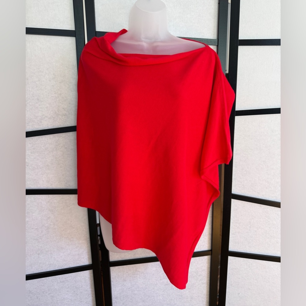 Talbots Textured Asymmetrical Poncho / Shawl Red M/L NWT Cotton Modal SOFT